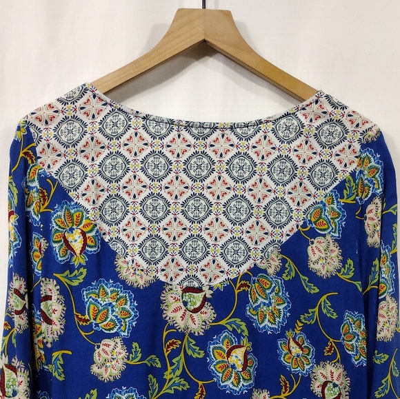 Valerie Stevens Floral Tunic Top Women's L Blue Artsy Boho Retro Y2K Cottagecore - Picture 6 of 8
